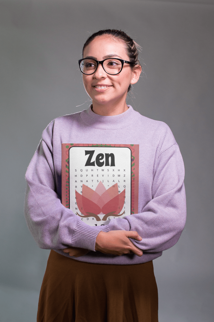 A young woman is smiling and holding a Zen Word Search Book